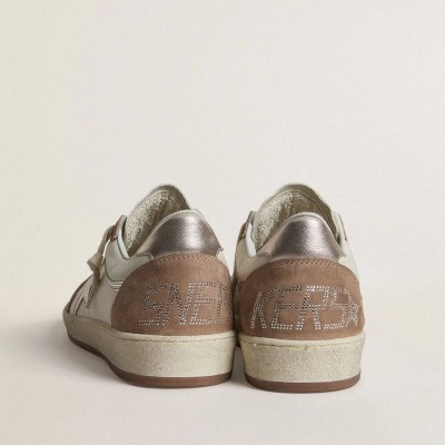Golden Goose Ball Star Ltd Sneaker In White Nappa Leather And Old Rose Suede With Metallic Silver Leather Star And Heel Tab Golden Goose Ball Star Ltd Sneaker In White Nappa Leather And Old Rose Suede With Metallic Silver Leather Star And Heel Tab