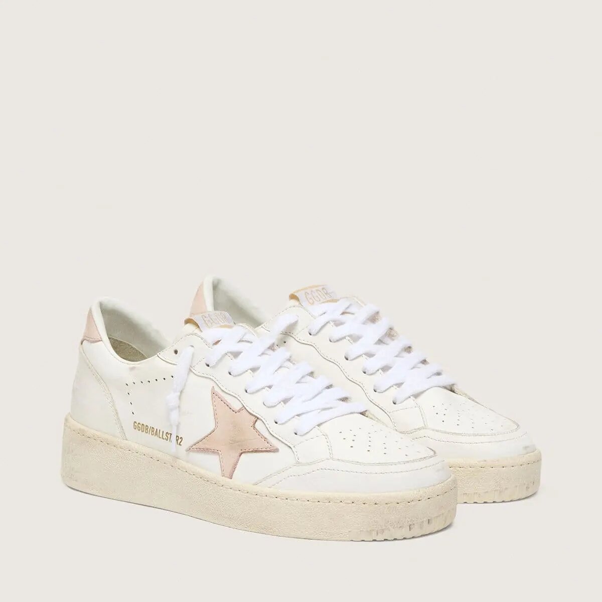 Golden Goose Ball Star Sneaker With Pink Nubuck Star And Heel Tab Golden Goose Ball Star Sneaker With Pink Nubuck Star And Heel Tab