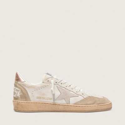 Golden Goose Ball Star Sneaker With Pink Suede Star And Silver Glitter Edges And Rose Gold Heel Tab Golden Goose Ball Star Sneaker With Pink Suede Star And Silver Glitter Edges And Rose Gold Heel Tab