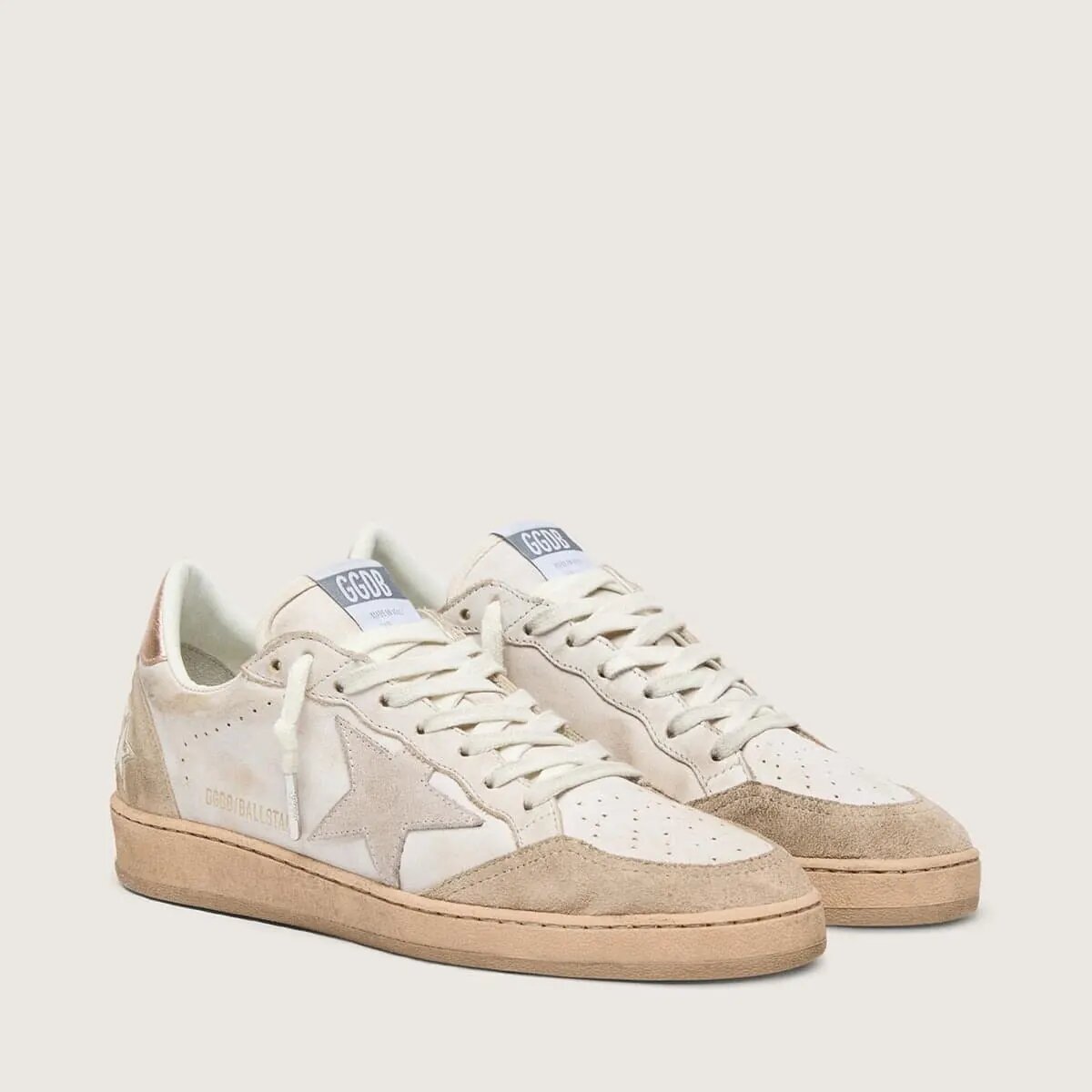 Golden Goose Ball Star Sneaker With Pink Suede Star And Silver Glitter Edges And Rose Gold Heel Tab Golden Goose Ball Star Sneaker With Pink Suede Star And Silver Glitter Edges And Rose Gold Heel Tab