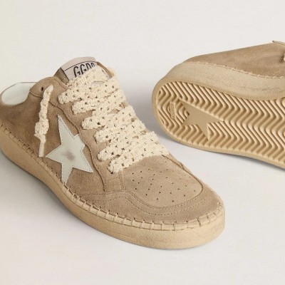 Golden Goose Ball Star Sabot Sneaker In Beige Suede With White Leather Star Golden Goose Ball Star Sabot Sneaker In Beige Suede With White Leather Star