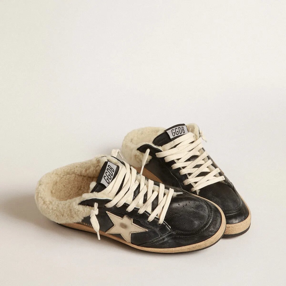 Golden Goose Ball Star Sabots Sneaker In Nappa With Platinum Star And Shearling Lining Golden Goose Ball Star Sabots Sneaker In Nappa With Platinum Star And Shearling Lining