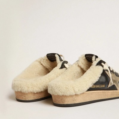 Golden Goose Ball Star Sabots Sneaker In Nappa With Platinum Star And Shearling Lining Golden Goose Ball Star Sabots Sneaker In Nappa With Platinum Star And Shearling Lining