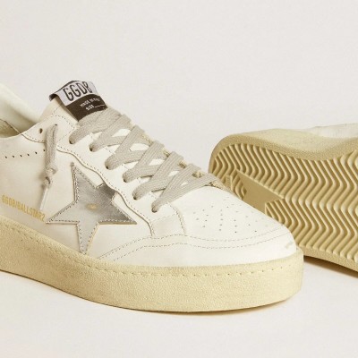Golden Goose Ball Star Sneaker With Silver Leather Star And Silver Glitter Heel Tab