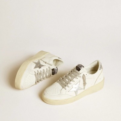 Golden Goose Ball Star Sneaker With Silver Leather Star And Silver Glitter Heel Tab