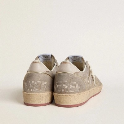 Golden Goose Ball Star Sneaker In Beige Suede With Gold Metallic Leather Star And Bead Lettering Golden Goose Ball Star Sneaker In Beige Suede With Gold Metallic Leather Star And Bead Lettering