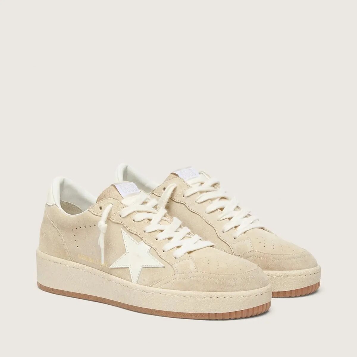 Golden Goose Ball Star Sneaker In Beige Suede With White Leather Star And Heel Tab Golden Goose Ball Star Sneaker In Beige Suede With White Leather Star And Heel Tab