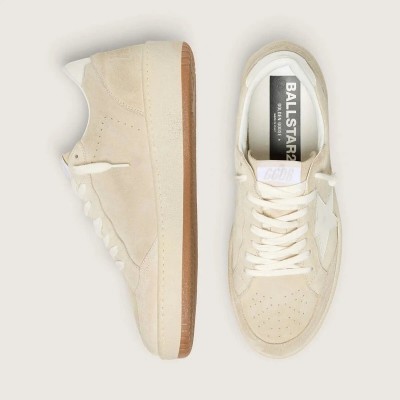 Golden Goose Ball Star Sneaker In Beige Suede With White Leather Star And Heel Tab Golden Goose Ball Star Sneaker In Beige Suede With White Leather Star And Heel Tab