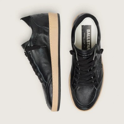 Golden Goose Ball Star Sneaker In Black Nappa With Black Glitter Star And Suede Heel Tab