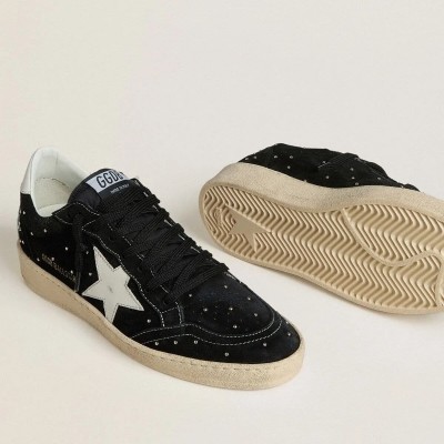 Golden Goose Ball Star Sneaker In Black Suede With Studs And White Leather Star Golden Goose Ball Star Sneaker In Black Suede With Studs And White Leather Star