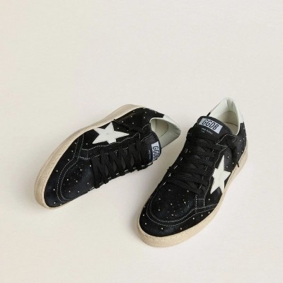 Golden Goose Ball Star Sneaker In Black Suede With Studs And White Leather Star Golden Goose Ball Star Sneaker In Black Suede With Studs And White Leather Star