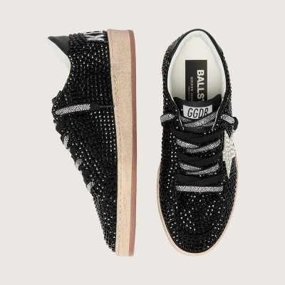 Golden Goose Ball Star Sneaker In Black Suede With White Star And Swarovski Crystals Golden Goose Ball Star Sneaker In Black Suede With White Star And Swarovski Crystals