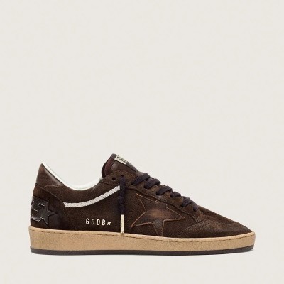 Golden Goose Ball Star Sneaker In Brown Suede With Brown Leather Star And Heel Tab Golden Goose Ball Star Sneaker In Brown Suede With Brown Leather Star And Heel Tab