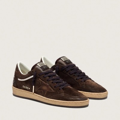 Golden Goose Ball Star Sneaker In Brown Suede With Brown Leather Star And Heel Tab Golden Goose Ball Star Sneaker In Brown Suede With Brown Leather Star And Heel Tab