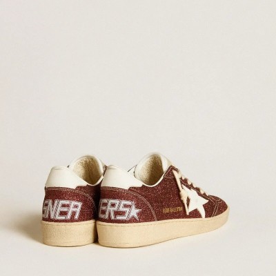 Golden Goose Ball Star Sneaker In Burgundy Glitter With White Leather Star And Heel Tab Golden Goose Ball Star Sneaker In Burgundy Glitter With White Leather Star And Heel Tab