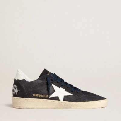 Golden Goose Ball Star Sneaker In Dark Blue Suede With Leather Star And Heel Tab