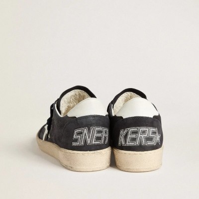 Golden Goose Ball Star Sneaker In Dark Blue Suede With Leather Star And Heel Tab