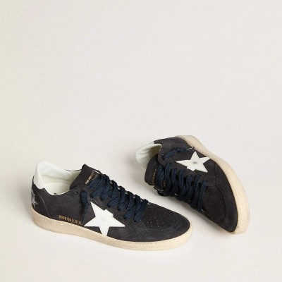 Golden Goose Ball Star Sneaker In Dark Blue Suede With Leather Star And Heel Tab Golden Goose Ball Star Sneaker In Dark Blue Suede With Leather Star And Heel Tab