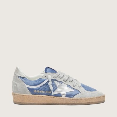Golden Goose Ball Star Sneaker In Denim-Blue Nylon With Light Gray Suede Inserts And Metallic Silver Leather Star Golden Goose Ball Star Sneaker In Denim-Blue Nylon With Light Gray Suede Inserts And Metallic Silver Leather Star