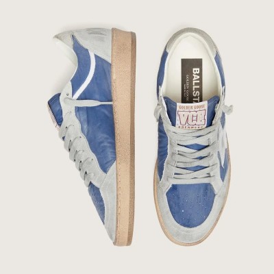 Golden Goose Ball Star Sneaker In Denim-Blue Nylon With Light Gray Suede Inserts And Metallic Silver Leather Star Golden Goose Ball Star Sneaker In Denim-Blue Nylon With Light Gray Suede Inserts And Metallic Silver Leather Star