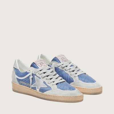 Golden Goose Ball Star Sneaker In Denim-Blue Nylon With Light Gray Suede Inserts And Metallic Silver Leather Star Golden Goose Ball Star Sneaker In Denim-Blue Nylon With Light Gray Suede Inserts And Metallic Silver Leather Star