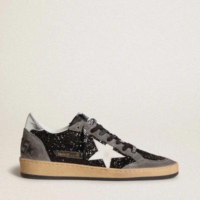 Golden Goose Ball Star Sneaker In Glitter With Leather Star And Metallic Leather Heel Tab Golden Goose Ball Star Sneaker In Glitter With Leather Star And Metallic Leather Heel Tab