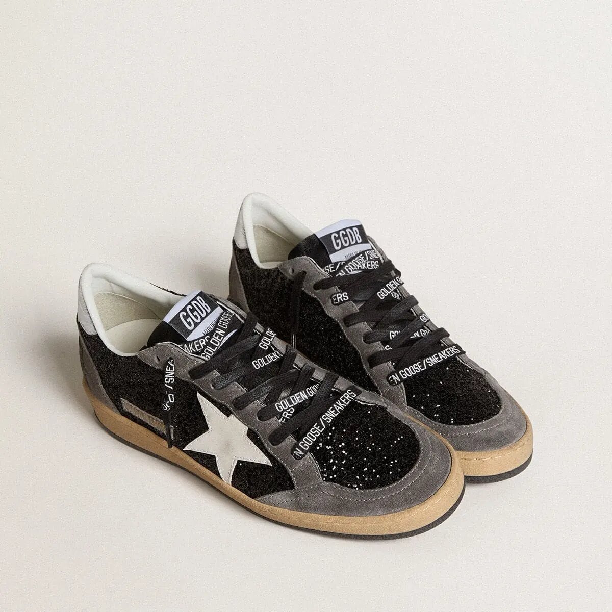 Golden Goose Ball Star Sneaker In Glitter With Leather Star And Metallic Leather Heel Tab Golden Goose Ball Star Sneaker In Glitter With Leather Star And Metallic Leather Heel Tab