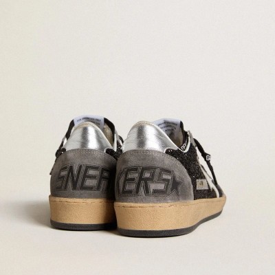 Golden Goose Ball Star Sneaker In Glitter With Leather Star And Metallic Leather Heel Tab Golden Goose Ball Star Sneaker In Glitter With Leather Star And Metallic Leather Heel Tab