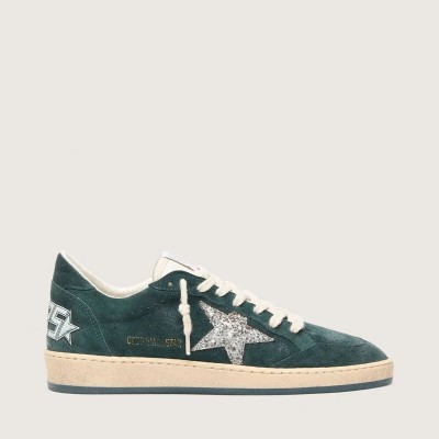 Golden Goose Ball Star Sneaker In Green Suede With Silver Glitter Star Golden Goose Ball Star Sneaker In Green Suede With Silver Glitter Star