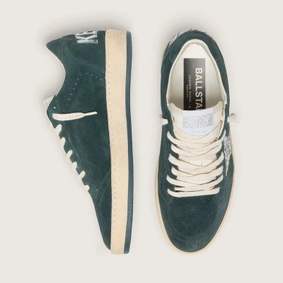 Golden Goose Ball Star Sneaker In Green Suede With Silver Glitter Star Golden Goose Ball Star Sneaker In Green Suede With Silver Glitter Star