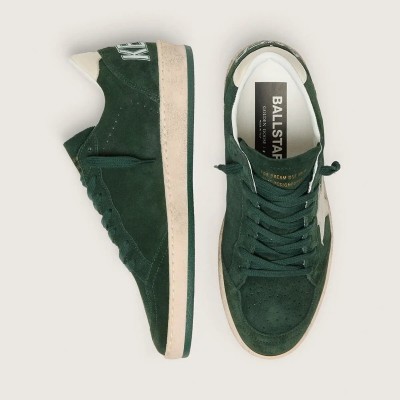 Golden Goose Ball Star Sneaker In Green Suede With White Leather Star And Heel Tab Golden Goose Ball Star Sneaker In Green Suede With White Leather Star And Heel Tab