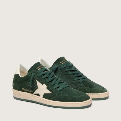 Golden Goose Ball Star Sneaker In Green Suede With White Leather Star And Heel Tab Golden Goose Ball Star Sneaker In Green Suede With White Leather Star And Heel Tab