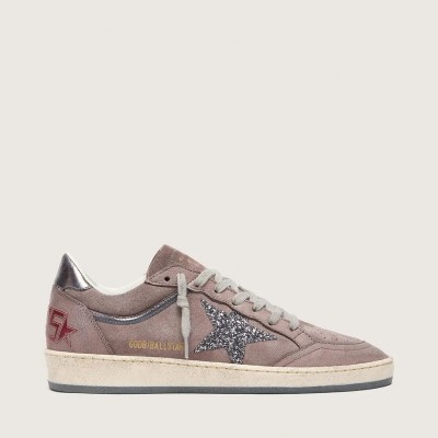 Golden Goose Ball Star Sneaker In Lavender Suede With Silver Glitter Star And Laminated Leather Heel Tab