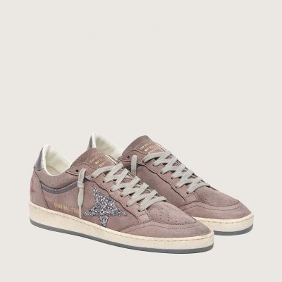 Golden Goose Ball Star Sneaker In Lavender Suede With Silver Glitter Star And Laminated Leather Heel Tab Golden Goose Ball Star Sneaker In Lavender Suede With Silver Glitter Star And Laminated Leather Heel Tab