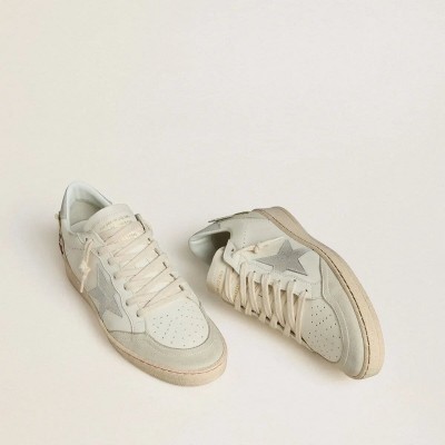 Golden Goose Ball Star Sneaker In Leather With Platinum Suede Star And Multicolor Floral Embroidery Golden Goose Ball Star Sneaker In Leather With Platinum Suede Star And Multicolor Floral Embroidery