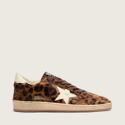 Golden Goose Ball Star Sneaker In Leopard-Print Pony Skin With Cream Star