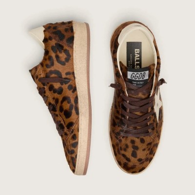 Golden Goose Ball Star Sneaker In Leopard-Print Pony Skin With Cream Star