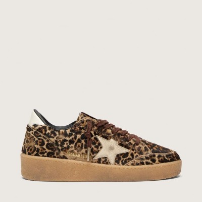 Golden Goose Ball Star Sneaker In Leopard-Print Pony Skin With Platinum Leather Star And White Leather Heel Tab Golden Goose Ball Star Sneaker In Leopard-Print Pony Skin With Platinum Leather Star And White Leather Heel Tab
