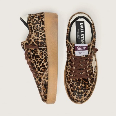 Golden Goose Ball Star Sneaker In Leopard-Print Pony Skin With Platinum Leather Star And White Leather Heel Tab Golden Goose Ball Star Sneaker In Leopard-Print Pony Skin With Platinum Leather Star And White Leather Heel Tab