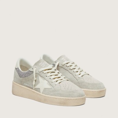 Golden Goose Ball Star Sneaker In Light Gray Suede With Star And Glitter Inserts Golden Goose Ball Star Sneaker In Light Gray Suede With Star And Glitter Inserts