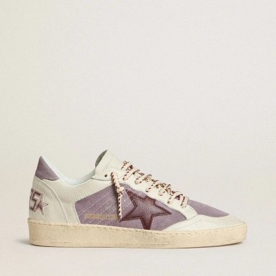 Golden Goose Ball Star Sneaker In Lilac Suede With Burgundy Leather Star And Lilac Suede Heel Tab Golden Goose Ball Star Sneaker In Lilac Suede With Burgundy Leather Star And Lilac Suede Heel Tab