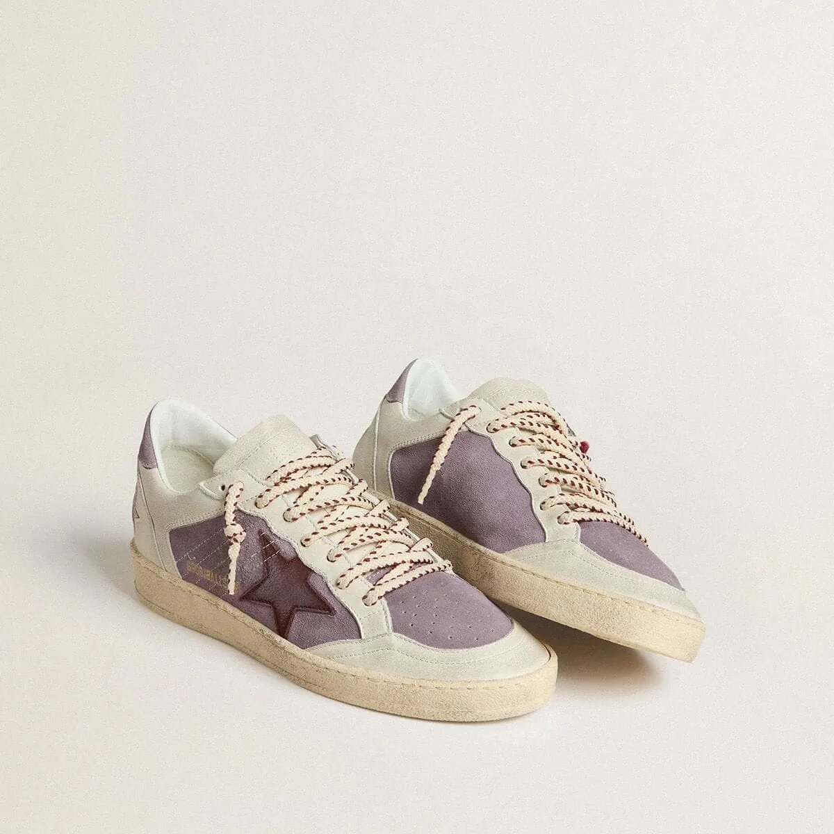 Golden Goose Ball Star Sneaker In Lilac Suede With Burgundy Leather Star And Lilac Suede Heel Tab Golden Goose Ball Star Sneaker In Lilac Suede With Burgundy Leather Star And Lilac Suede Heel Tab