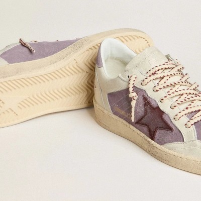 Golden Goose Ball Star Sneaker In Lilac Suede With Burgundy Leather Star And Lilac Suede Heel Tab Golden Goose Ball Star Sneaker In Lilac Suede With Burgundy Leather Star And Lilac Suede Heel Tab