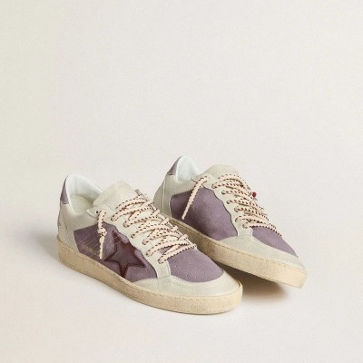 Golden Goose Ball Star Sneaker In Lilac Suede With Burgundy Leather Star And Lilac Suede Heel Tab Golden Goose Ball Star Sneaker In Lilac Suede With Burgundy Leather Star And Lilac Suede Heel Tab