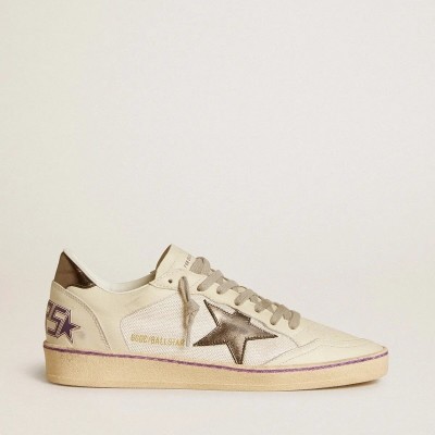 Golden Goose Ball Star Sneaker In Mesh And Leather With Metallic Leather Star And Heel Tab Golden Goose Ball Star Sneaker In Mesh And Leather With Metallic Leather Star And Heel Tab