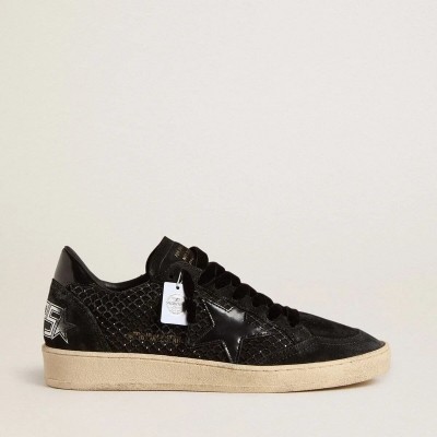 Golden Goose Ball Star Sneaker In Mesh With Swarovski Crystals And Black Laminated Leather Star And Heel Tab Golden Goose Ball Star Sneaker In Mesh With Swarovski Crystals And Black Laminated Leather Star And Heel Tab