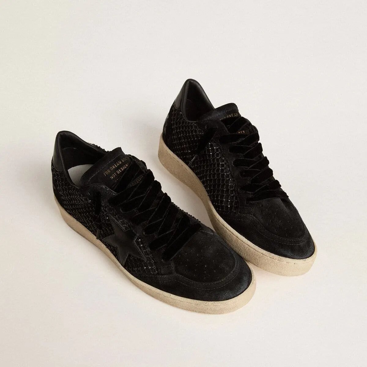 Golden Goose Ball Star Sneaker In Mesh With Swarovski Crystals And Black Laminated Leather Star And Heel Tab Golden Goose Ball Star Sneaker In Mesh With Swarovski Crystals And Black Laminated Leather Star And Heel Tab