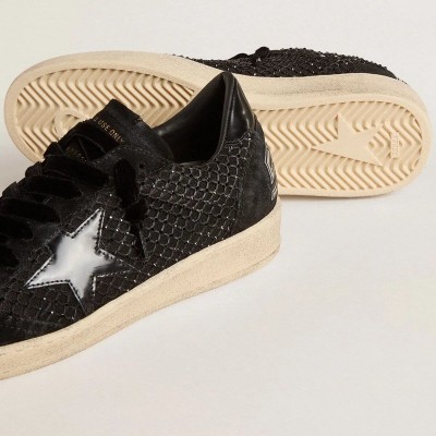 Golden Goose Ball Star Sneaker In Mesh With Swarovski Crystals And Black Laminated Leather Star And Heel Tab Golden Goose Ball Star Sneaker In Mesh With Swarovski Crystals And Black Laminated Leather Star And Heel Tab