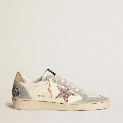 Golden Goose Ball Star Sneaker In Nappa With Glitter Star And Metallic Heel Tab Golden Goose Ball Star Sneaker In Nappa With Glitter Star And Metallic Heel Tab