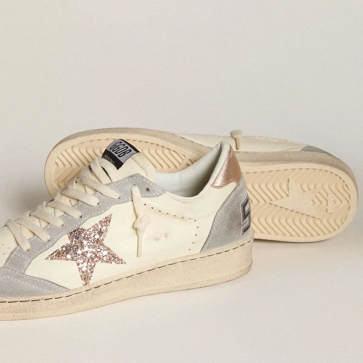 Golden Goose Ball Star Sneaker In Nappa With Glitter Star And Metallic Heel Tab Golden Goose Ball Star Sneaker In Nappa With Glitter Star And Metallic Heel Tab